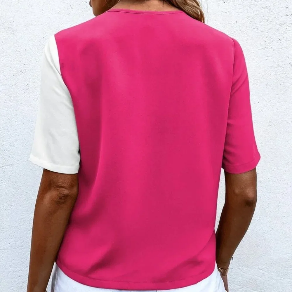 Colorblock Button detail Patched Pocket Blouse - Picture 3 of 6